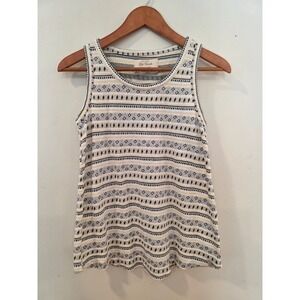 Old Ranch Women XS Cotton Knit Tank Top Southwestern Geometric Smocked Back